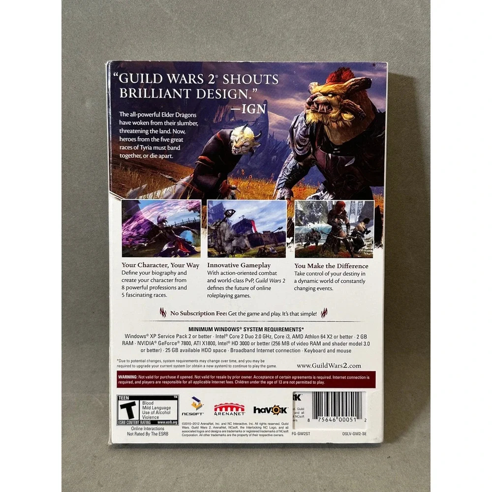 Guild Wars 2 PC Game DVD-ROM ArenaNet NCSoft with Sleeve and Manual 2-Disc Set